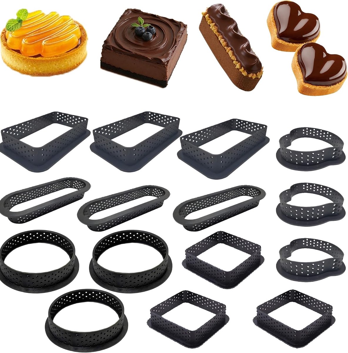 15 Stuks Geperforeerde Mousse Cake Ring Tart Rings, Tart Bottom Tower Cake Ring Mould Carbon Vezel, Cake Mousse Non - ShopVlot