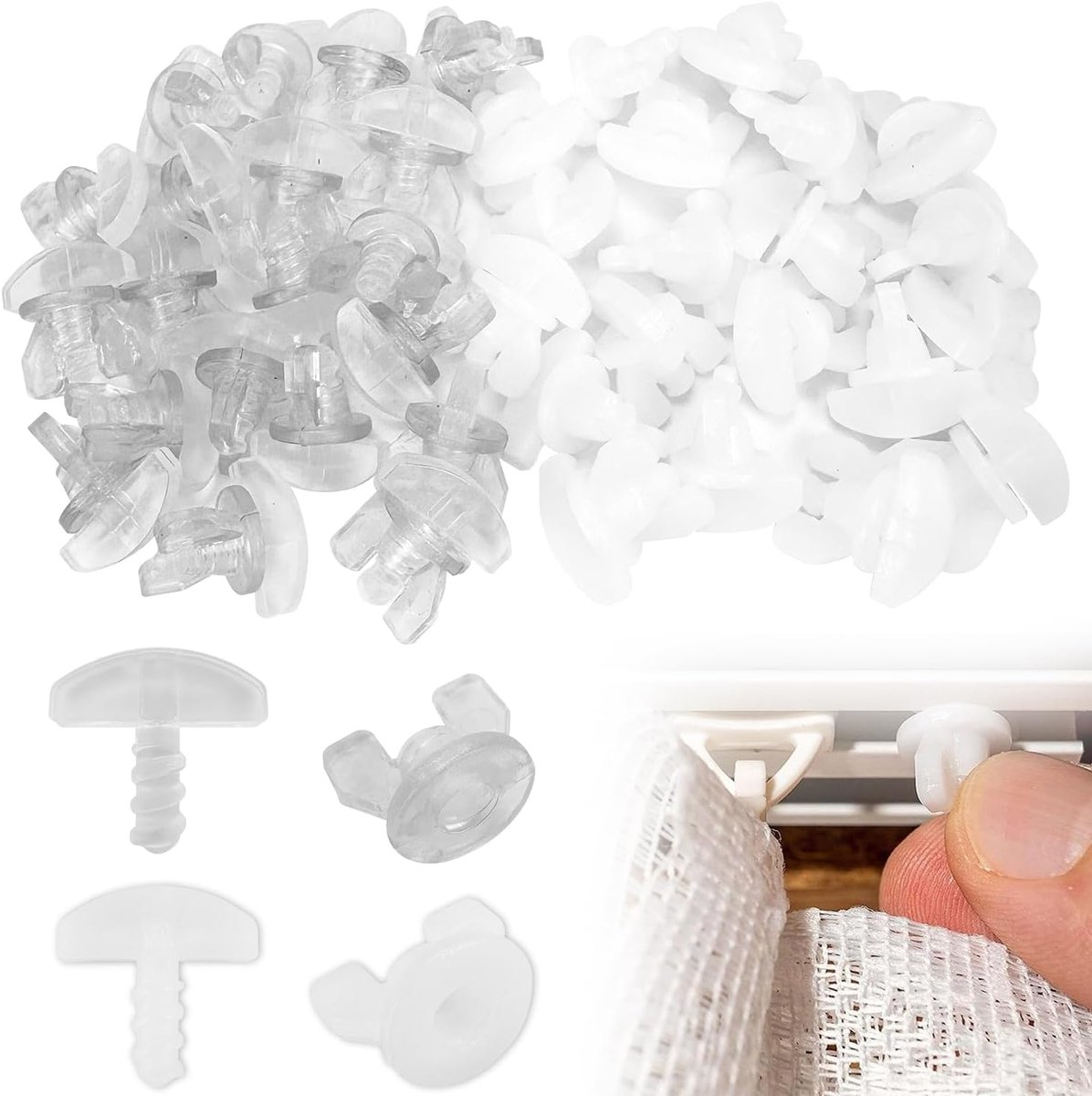 Pack of 40 Universal Curtain Stopper Made of Hard Plastic White Transparent for Rail System with Inner Rails, Curtain - ShopVlot