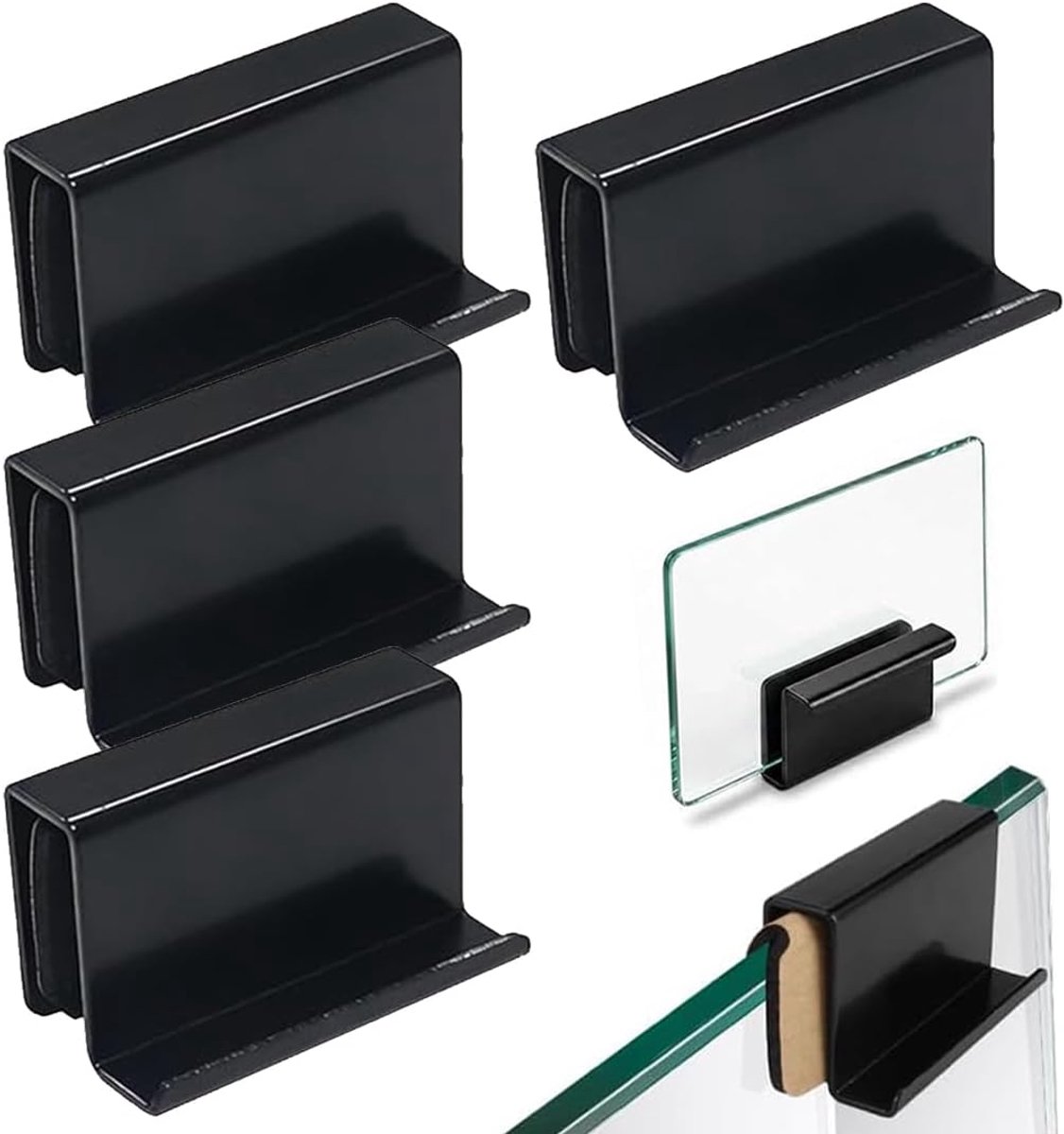 Deurgrepen van staal, zwart, voor glas van 4-6 mm en acryl, keukenkasten, laden van glas, afmetingen 40 mm x 23 mm, 4 - ShopVlot