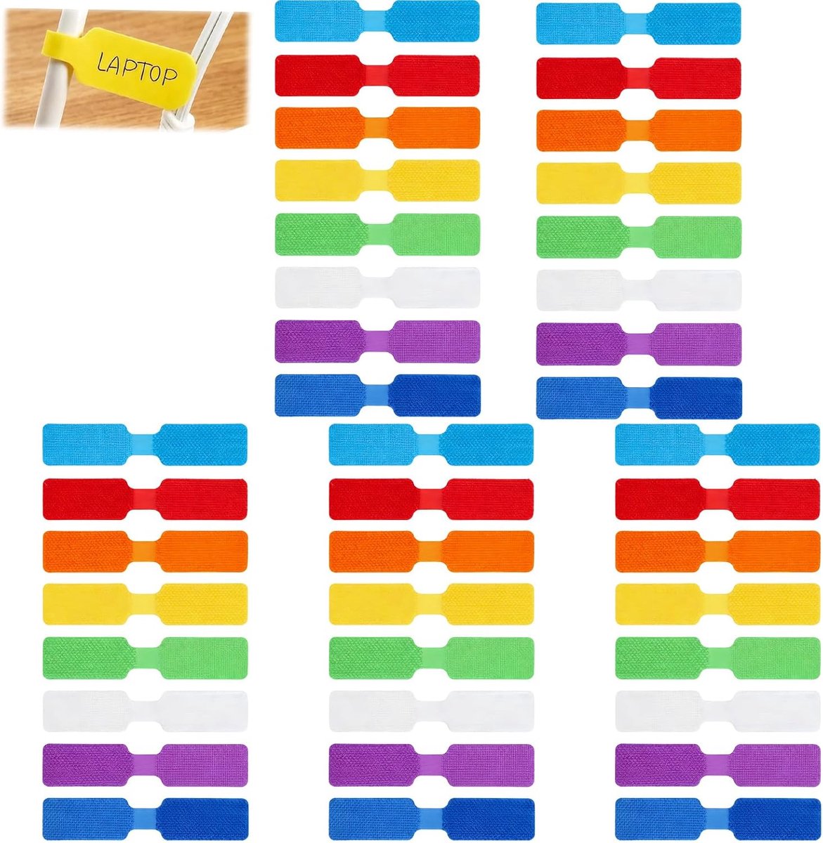 40 stuks kabelmarkeringsset (2 x 9 cm, rechthoekig) — 8-kleurige beschrijfbare nylon klittenbandsluitingen; ideaal - ShopVlot