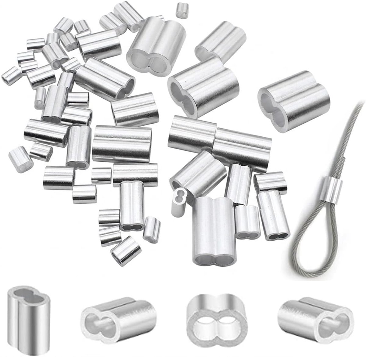 100 Stuks 8-vormige Aluminium Klemhulzen, Dubbele Draadzeilklemmen van Aluminium voor Stalen Kabels, Persklemmen voor - ShopVlot