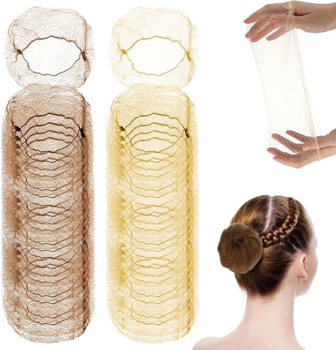 Onzichtbare haarnetjes 40 stuks - 5 mm fijnmazig - goud en lichtgeel - ideaal voor ballet en catering - ShopVlot