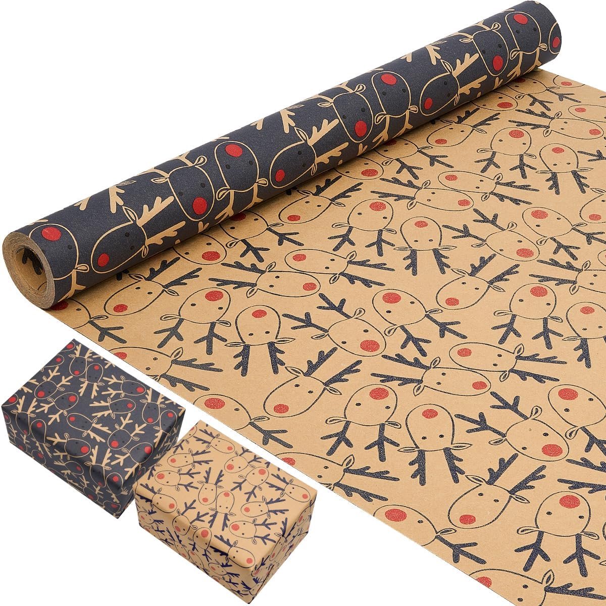 Cadeaupapierrol 43 x 10 m - recyclebaar kraftpapier - eland motief - perfect voor kerst en verjaardagen - ShopVlot