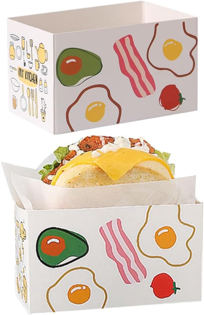 Papieren takeaway containers 50 stuks - mini burgerdozen - natuurlijk papier - ideaal voor restaurants en picknicks - ShopVlot
