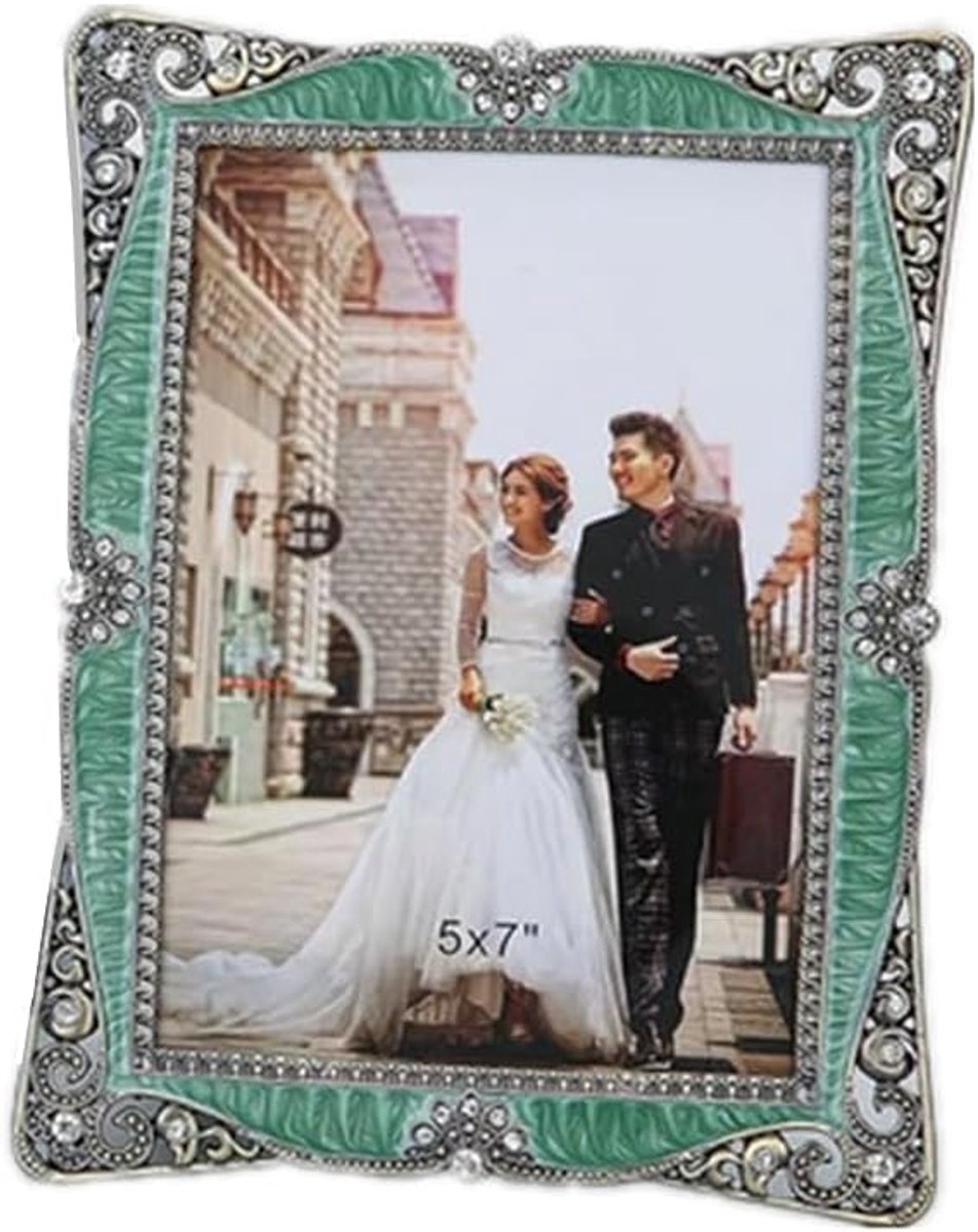 Fotolijst 5x7 inch - Vintage groen met messing metaal - Antieke uitstraling - Perfect voor bruiloften - ShopVlot