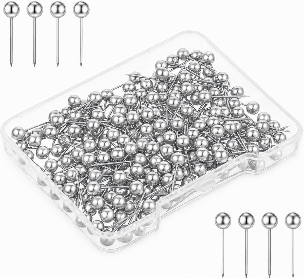 200 stuks kleine ronde zilveren punaises van 15 mm voor prikborden en kurk, ideaal voor kantoor en thuisgebruik, stevige metalen duimspijkers voor kaarten en decoratie