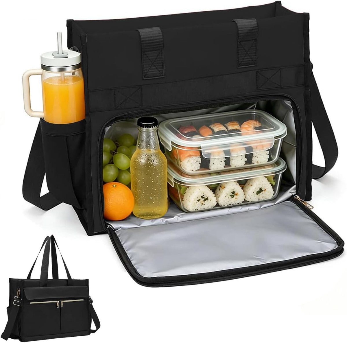 Dames lunchtas met geïsoleerd koelvak, 15,6 inch laptoptas, waterdichte handtas voor werk en kantoor, multifunctionele aktetas, trendy en praktisch