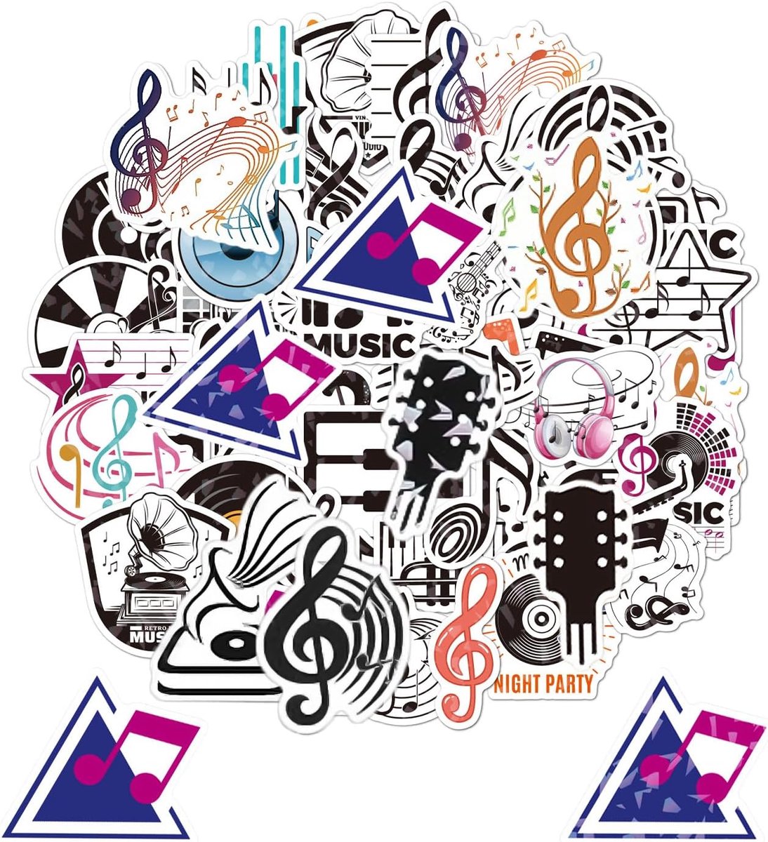 Muziekstickers set 100 stuks - Waterproof PVC - Duurzaam en gemakkelijk te verwijderen - ShopVlot
