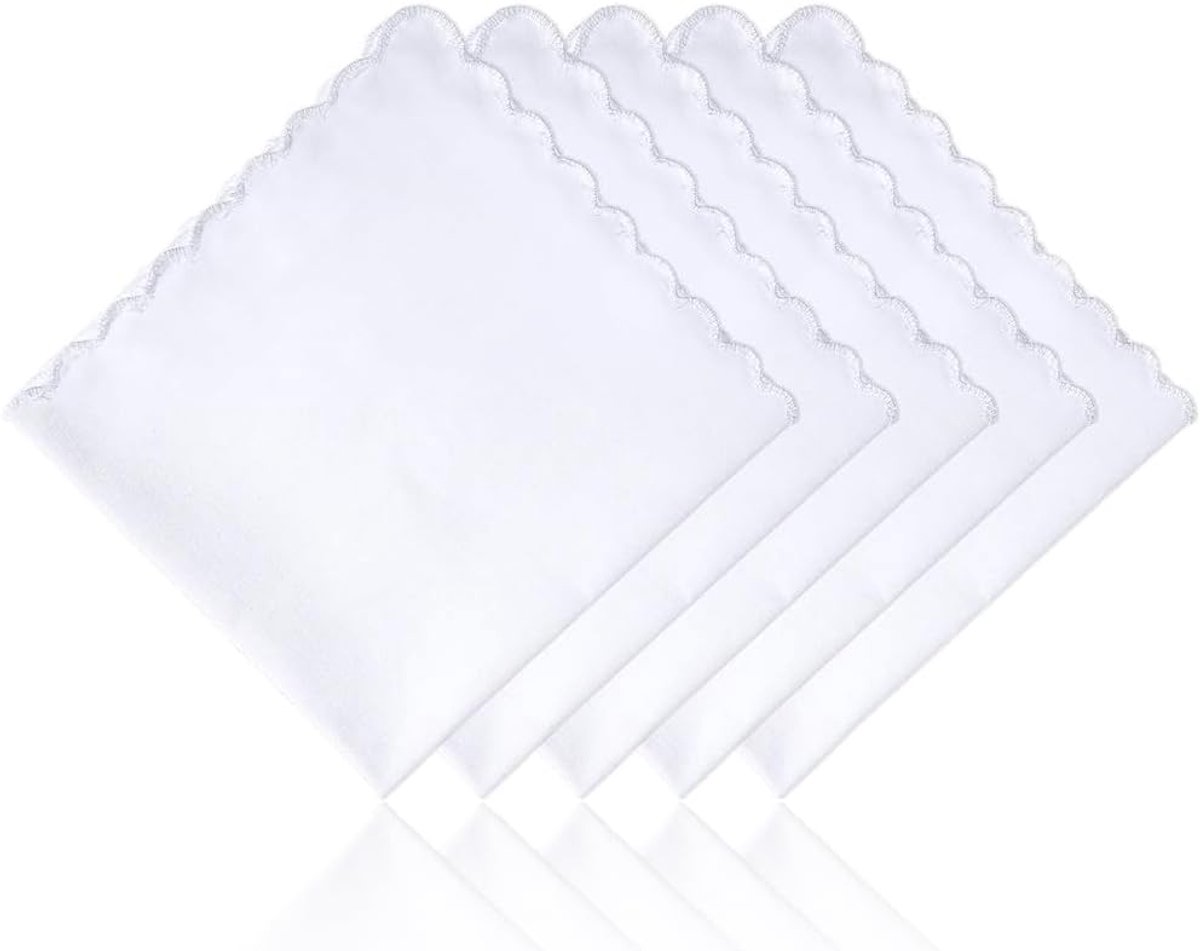 Vrouwen zakdoeken 5 stuks - witte katoen - scalloped rand - perfect voor dagelijks gebruik - ShopVlot