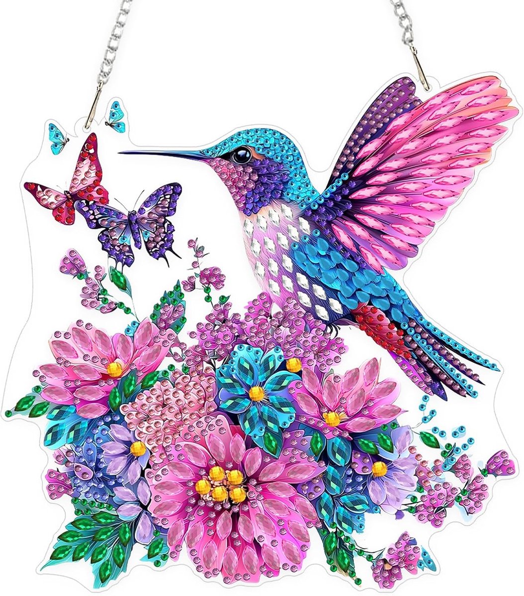 Diamantschilderset kolibrie en bloemen - 5D doe-het-zelf - kristallen ornamenten - eenvoudig en leuk voor beginners - ShopVlot