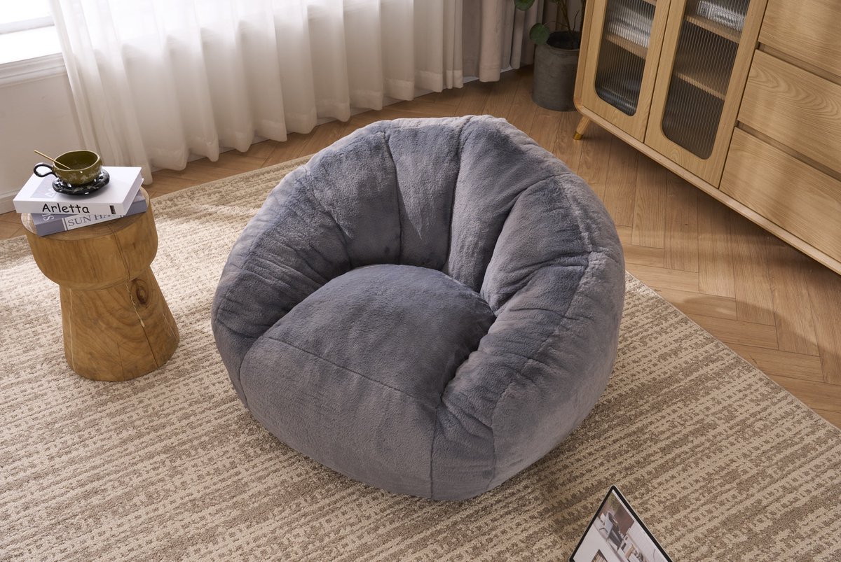COVREO Zitzakstoel 98x98x60 cm, grijs, polyester, met rugleuning