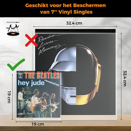 Pinguïn Records Singles Buitenhoezen voor 7 inch Vinyl - 100 stuks - VinylCare Essential ShieldSleeve - Hoes geschikt voor 7" Vinyl en 45 Toeren Singletjes - Beschermhoezen voor Singletjes - Buitenhoezen - Transparant - Polyethyleen - 100 Micron — afbeelding 3