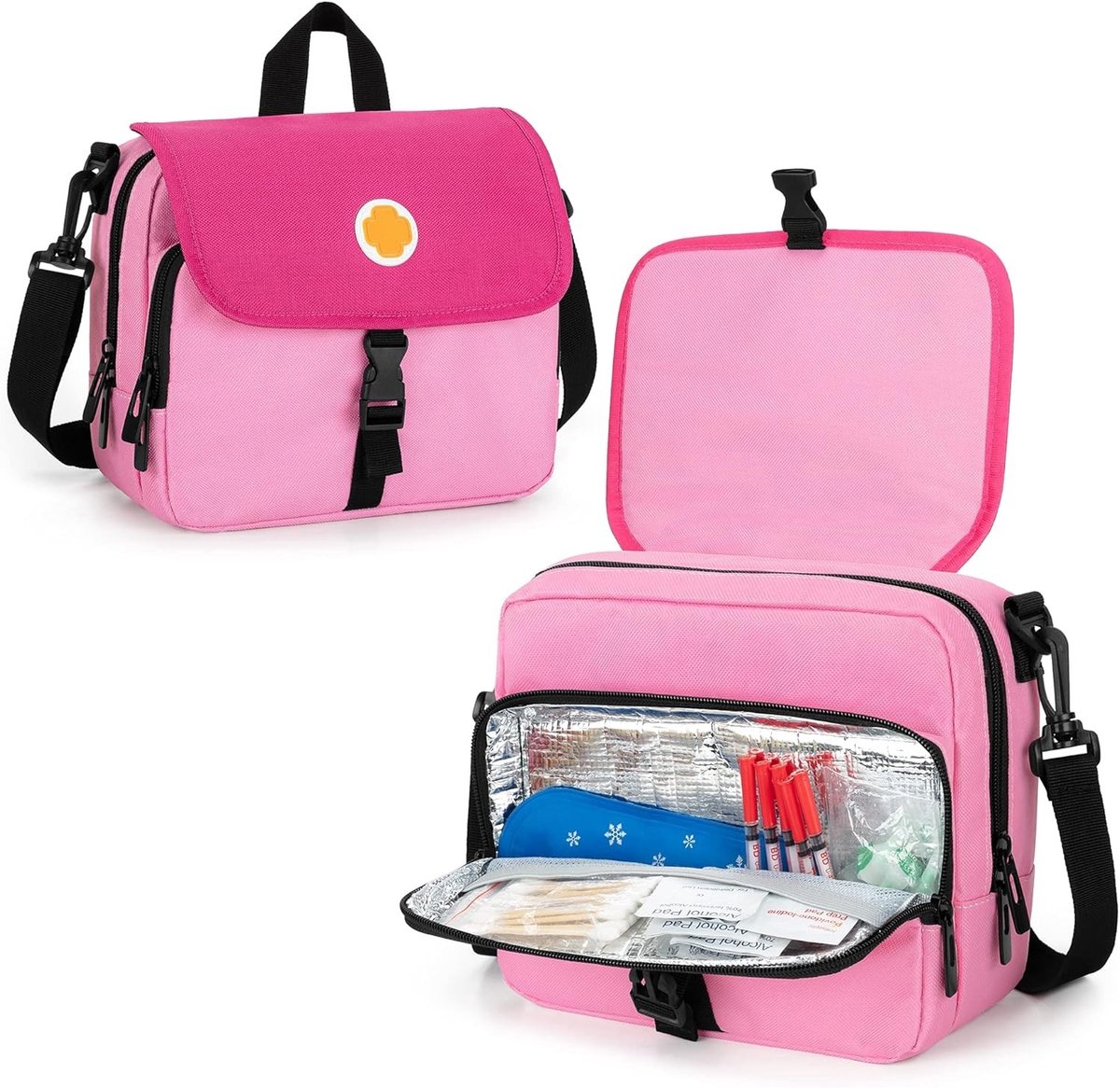 Draagbare Insuline Koeltas voor Reizen, Organizer voor Diabetische Benodigdheden met Isolerende Pocket en Schouderband, Geschikt voor Insulinepennen en Diabetische Accessoires, Roze