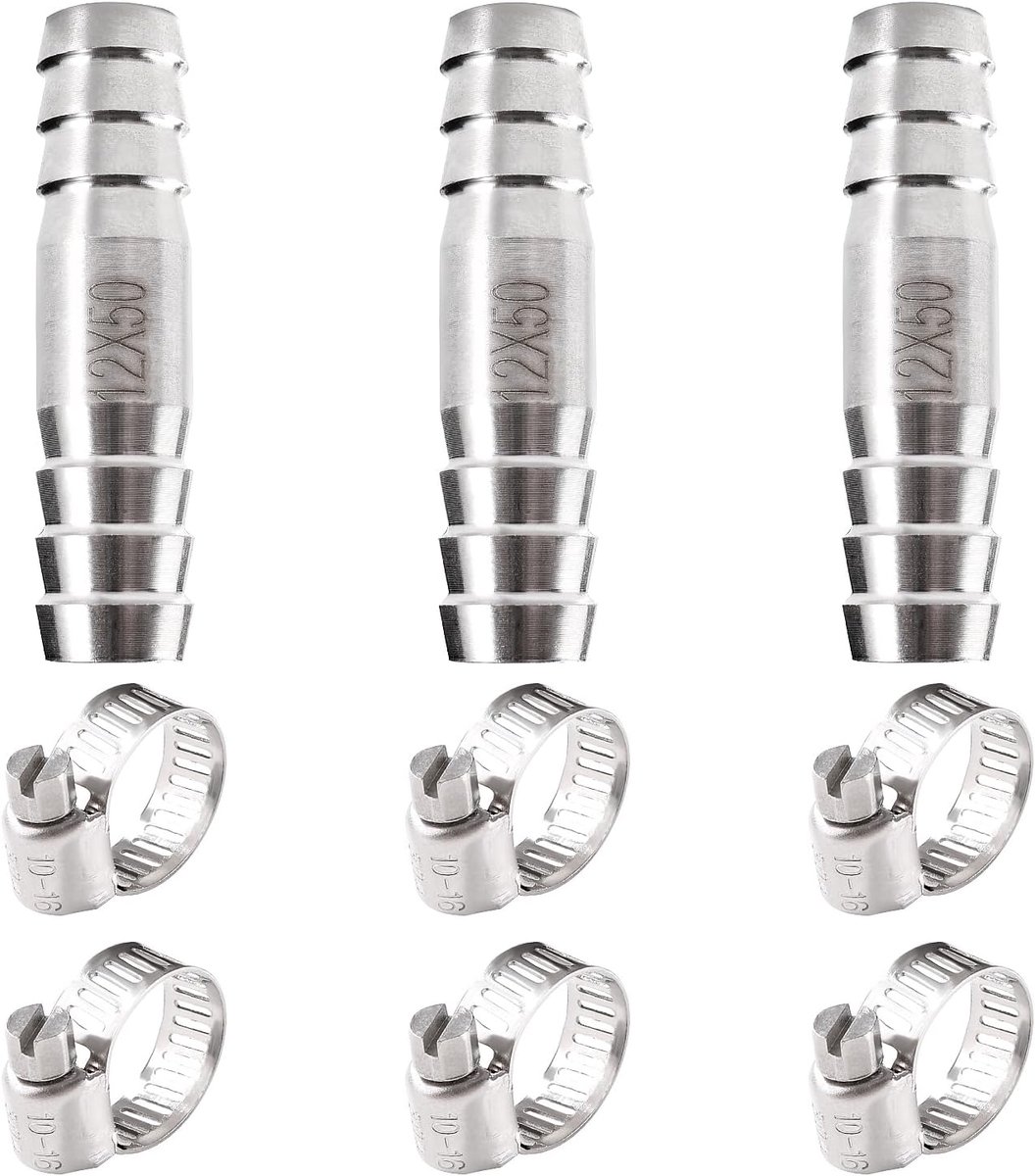 3Pcs 12mm 2-Way Hose Connector Straight Connector, Stainless Steel Straight Hose Tule, 2-Way Hose Connector Straight - ShopVlot