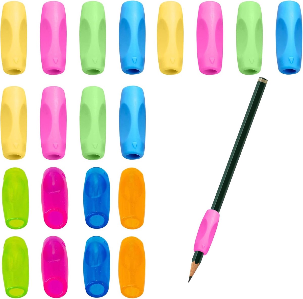 Pack of 20 Silicone Writing Aids, Ergonomic Pen Holders for Right-Handed and Left Handers, Soft Grip Aid for Children - ShopVlot