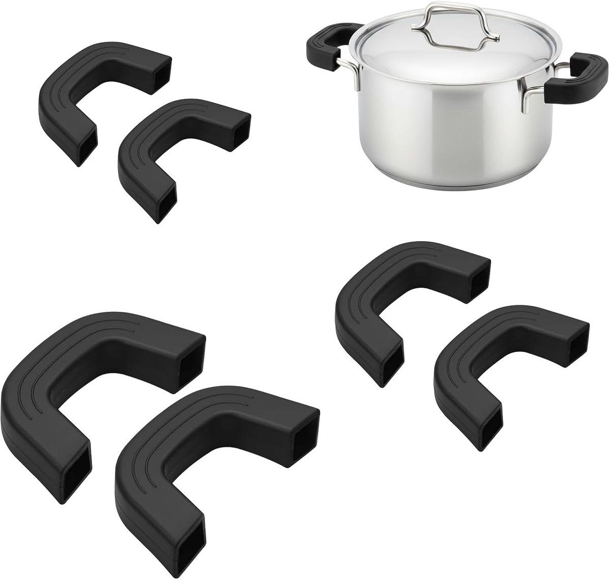 Pack of 6 Silicone Pan Handles, Heat Resistant, Non-Slip for Hot Pots, Pans and Woks, 3 Pairs in Various Sizes, Black - ShopVlot