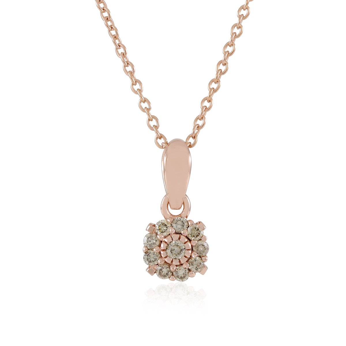 Cavill - 925 Zilver Ketting 45 cm - Roségoud Verguld - 0,137 ct I2 Afrikaanse Bruine Diamanten - Filigrain - Ronde Briljant - Luxe Dames Sieraad