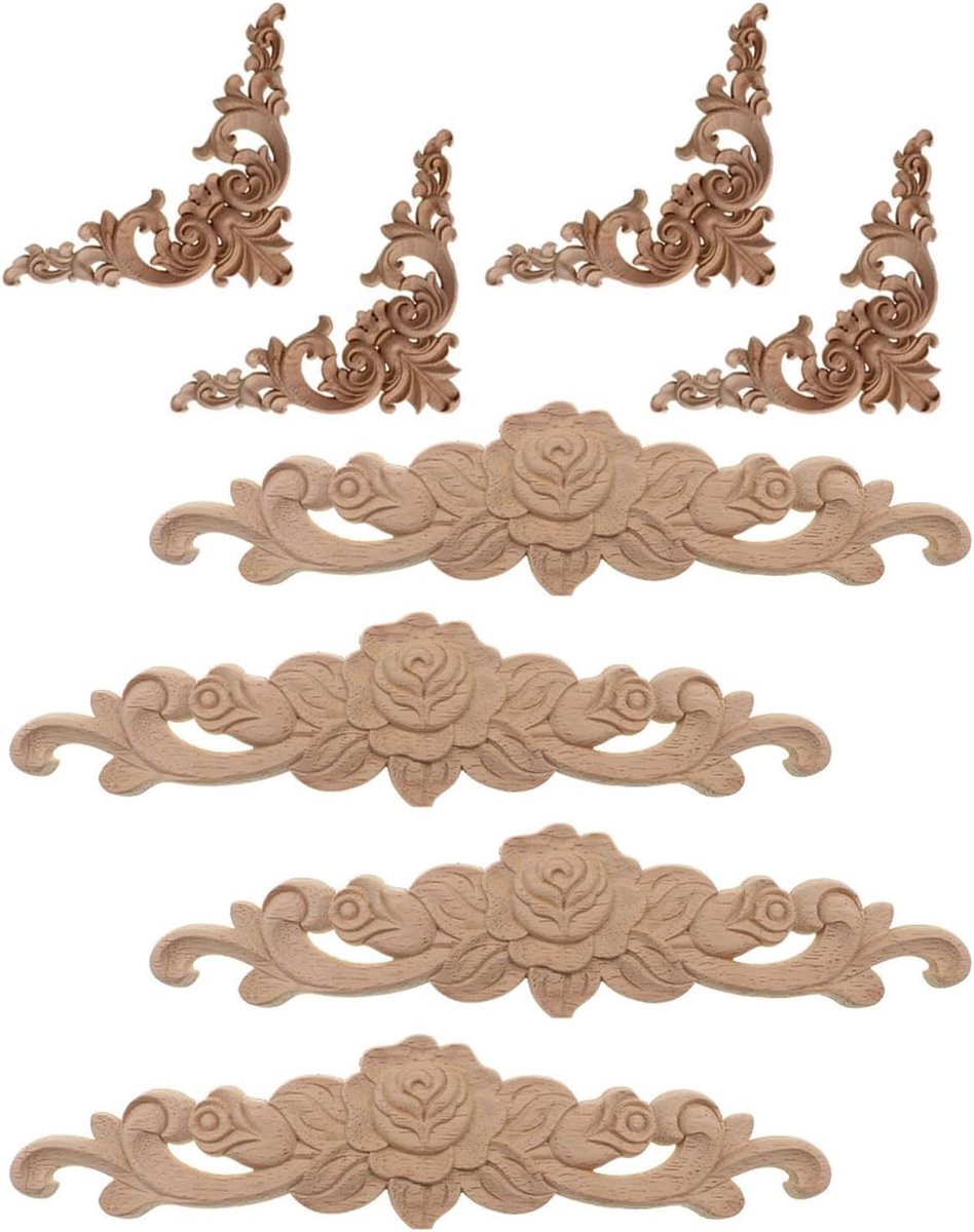 8 Decorative Trims for Furniture, Corners, Wood, Decorative Applique Made of Wood, Carved Wood for Home - ShopVlot