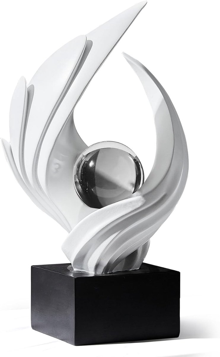 Abstract Art Sculpture, Resin Gold Decorative Statue, Modern White Ornaments for Living Room, Decorvas Modernias for - ShopVlot