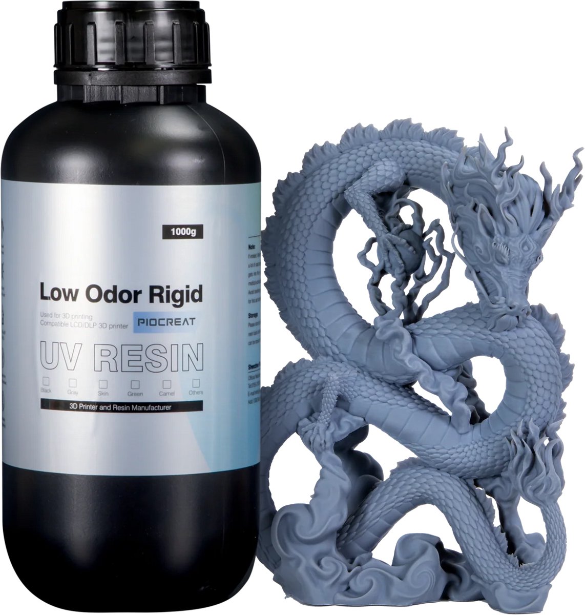 PioCreat UV Resin Grijs 1KG – Low Odor Rigid Resin – 3D Printer Hars – Grey Resin – LCD/DLP 3D Printer – Hoge Detailweergave – Snelle Levering