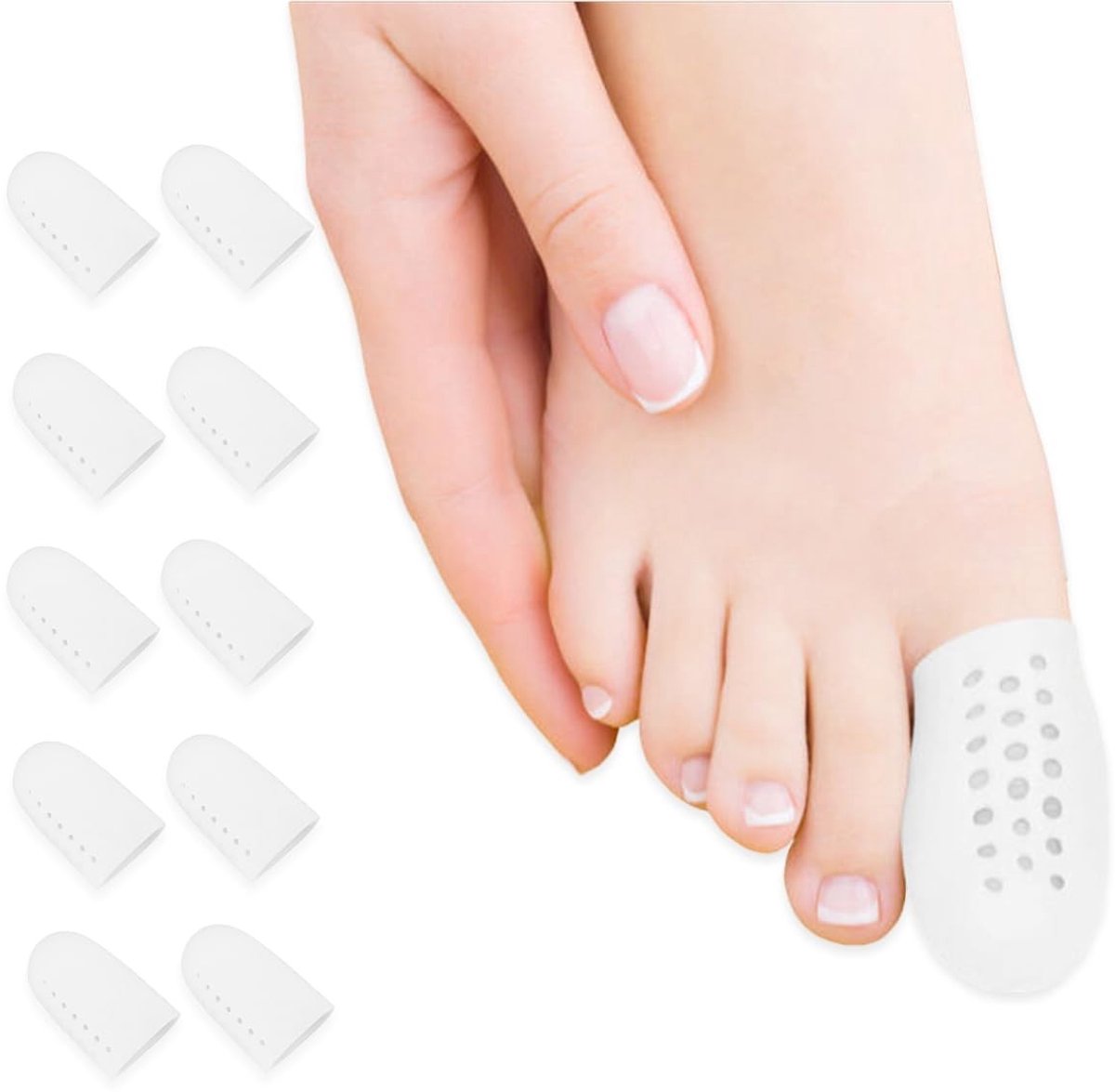 10 Stuks Teenkappen en Beschermers, Zachte Siliconen Teencaps voor Pijnverlichting, Wrijving, Blaren en Eelt - Wit