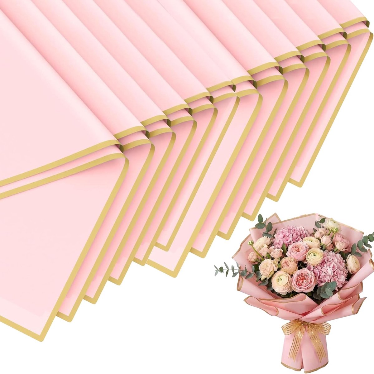 THXFUNAREA Bloemenboeket papier roze 20 vellen 56 x 56 cm cadeaupapier bloemen papier waterdicht bloemenpapier voor - ShopVlot