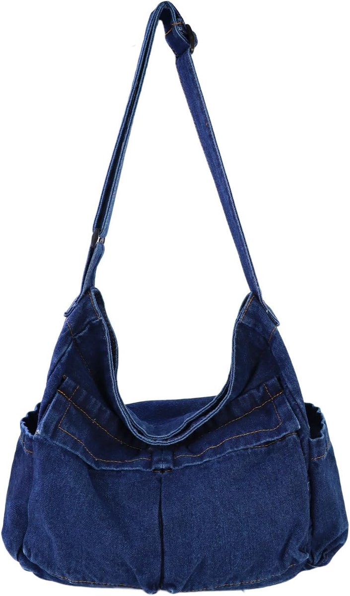 Women's Large Capacity Denim Crossbody Bag Canvas Bag Hobo Shoulder Bag Retro Shoulder Bag with Multiple Pockets and - ShopVlot