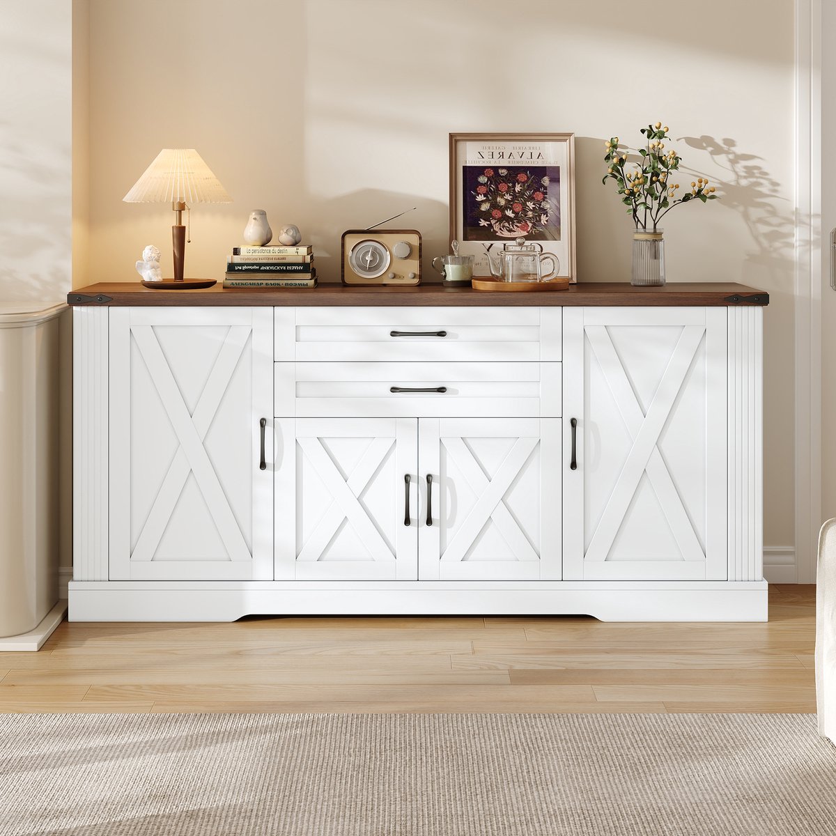 DESMIU Keukenkast Met Werkblad Vier Deuren Twee Laden En Verstelbare Planken Voor Woonkamer Eetkamer Keuken Wit 160 X 39 X 81 5 Cm