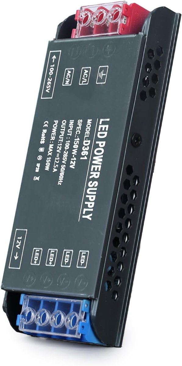 LED Transformer 12V 150W - Ultra dun - Constant voltage adapter - Ideaal voor LED strips - ShopVlot