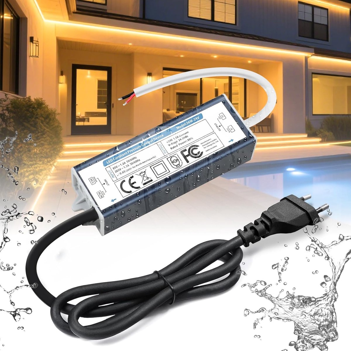 Transformer LED 220V naar 24V 36W - Waterdichte stroomvoorziening IP67 - Inclusief Europese stekker - ShopVlot