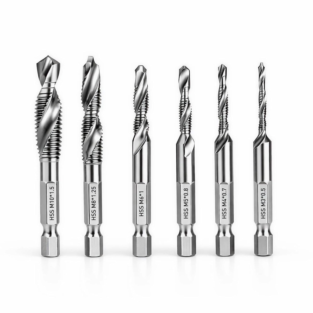 Set van 6 combi-tapboren M3-M10 - zeskantschacht 6 mm - snel boren en schroefdraad - ideaal voor doe-het-zelfprojecten - ShopVlot