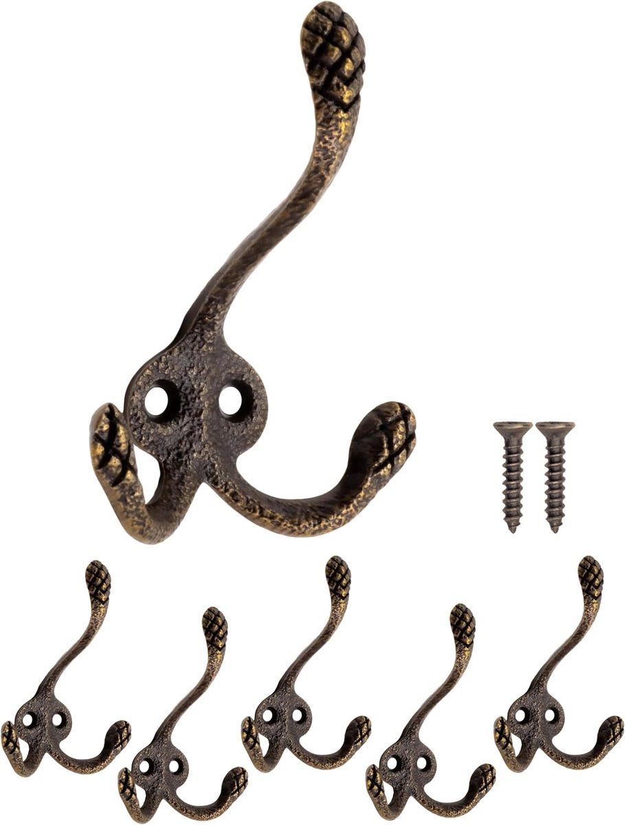 Haken set van 5 - gietijzeren design - rustieke uitstraling - ideaal voor de garderobe - ShopVlot
