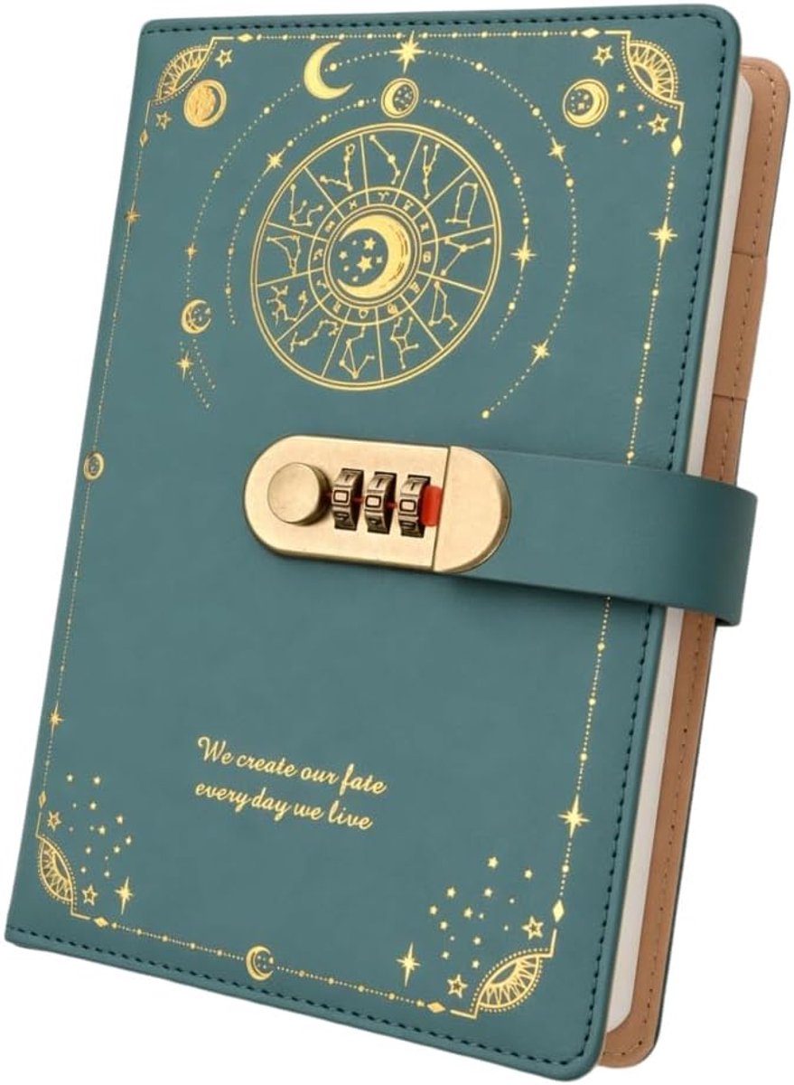 A5 Vintage dagboek met slot - PU-leer groen - afsluitbaar met codeslot - veilig schrijven en notities maken - ShopVlot