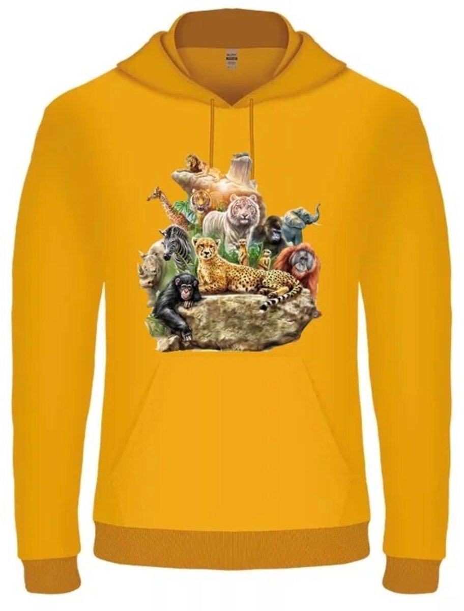 Hoodie met wilde dieren - Geel - 170/176