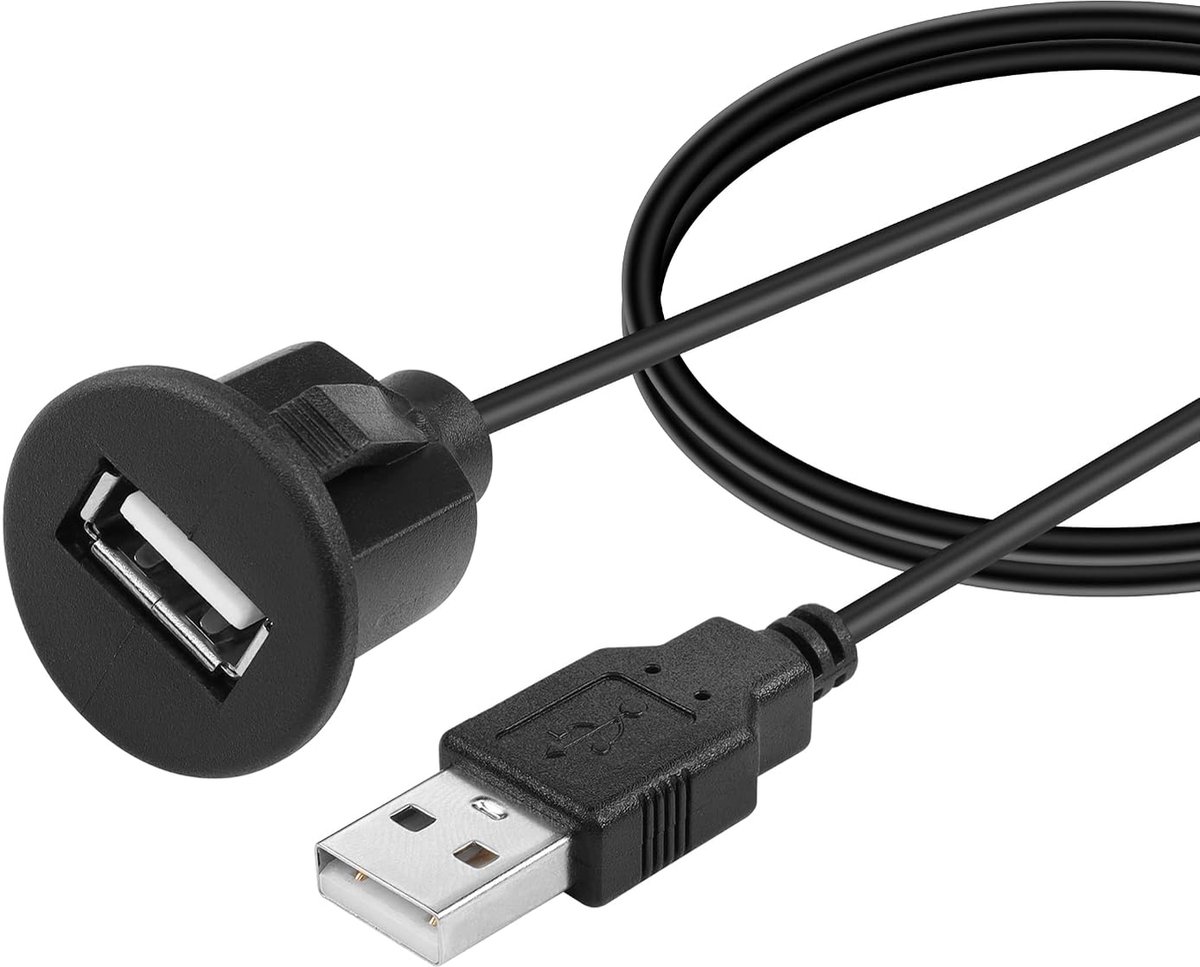 USB 2.0 dashboard verlengkabel 1m - gevlochten - met gesp - ideaal voor auto of motor - ShopVlot