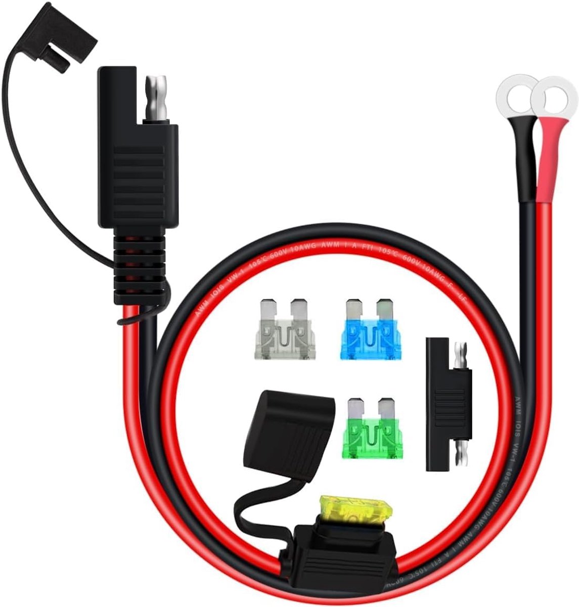 SAE kabelconnector 12V accu klem - 10WG bekabeling - met vervangbare zekering - ideaal voor het opladen van accu's - ShopVlot