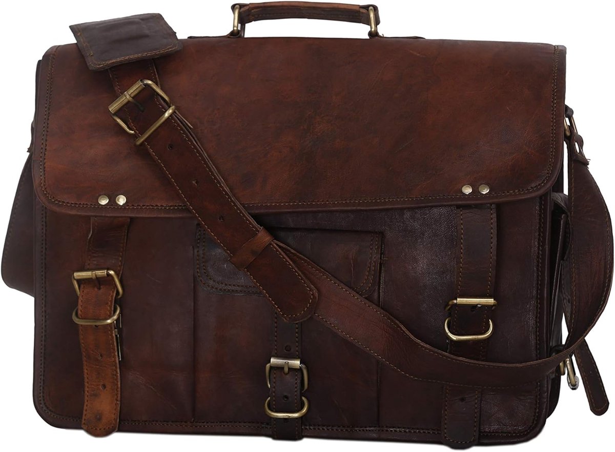 Leren Messenger Office Laptop Schoudertas 15,5" - Echt Leer - Bruin - Ideaal voor Werk - ShopVlot