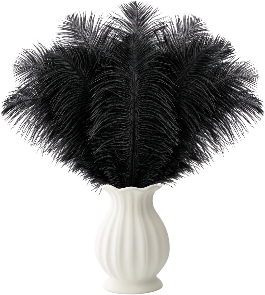 Struisvogelveren 25-30cm - Natuurlijke zwarte veren - Voor decoratie en handwerken - Set van 12 stuks - ShopVlot