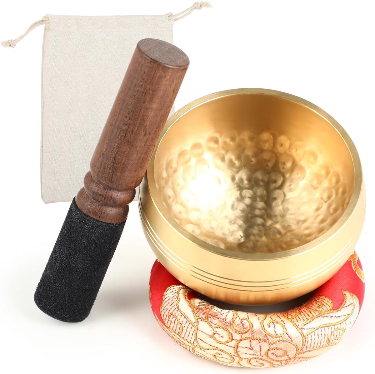 Tibetaanse klankschaal 8 cm - handgemaakt - inclusief lepel en zak - voor meditatie - ShopVlot