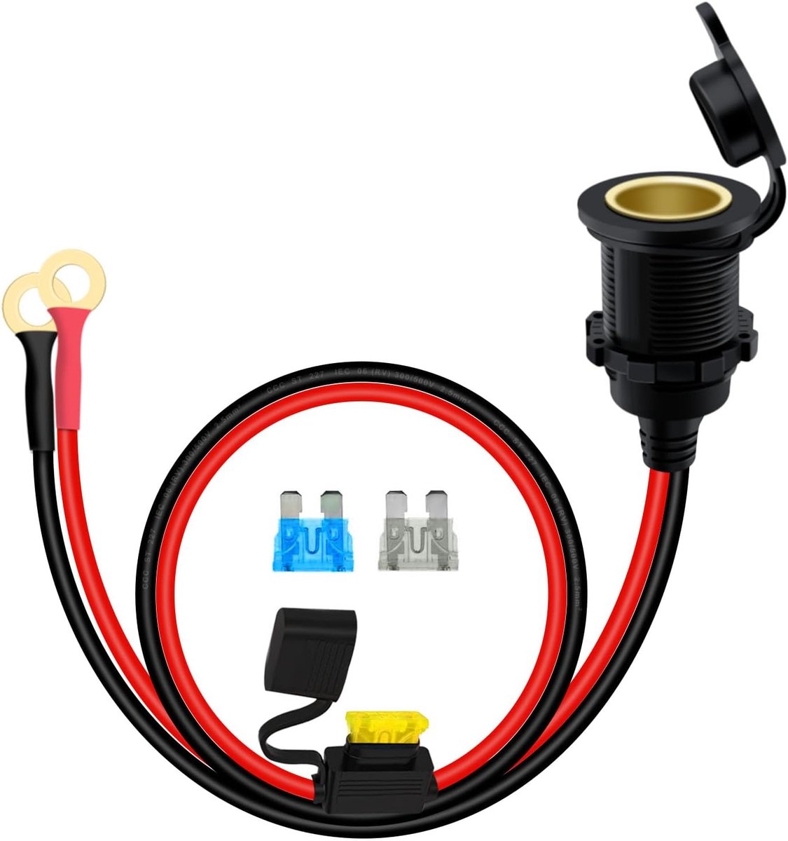 Sigarettenaansteker Socket 20A 12V/24V - O Ring 14AWG - Met deksel en melter - Geschikt voor auto's, motoren en boten - ShopVlot
