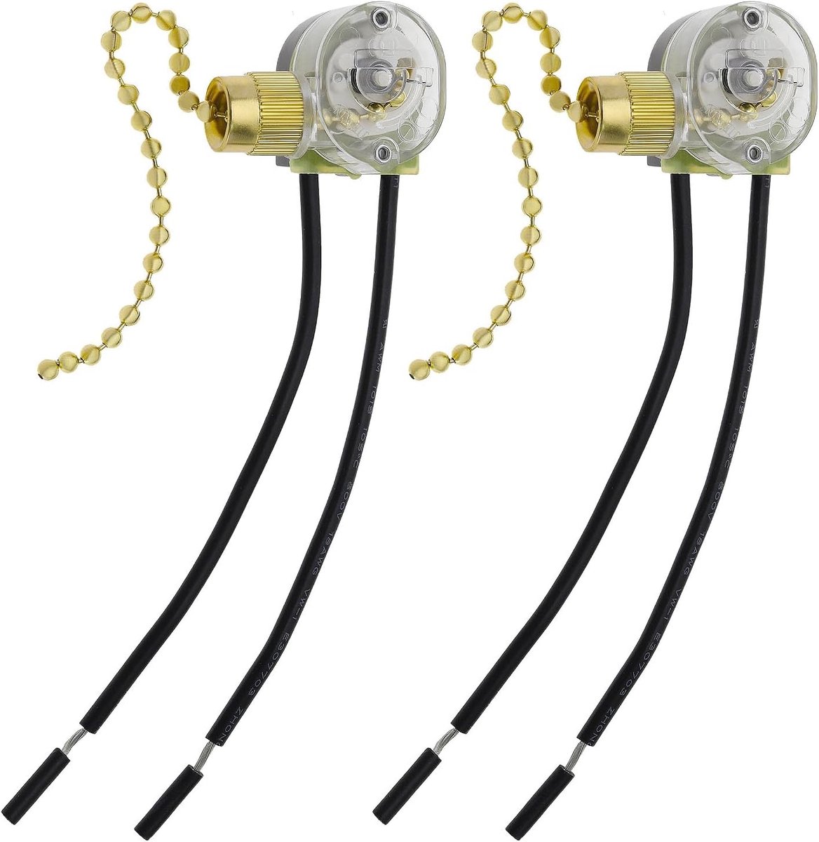 Pull Chain Schakelaar JX42B - 2 Stuks - Goud - Voor Wandlampen en Ventilatoren - ShopVlot