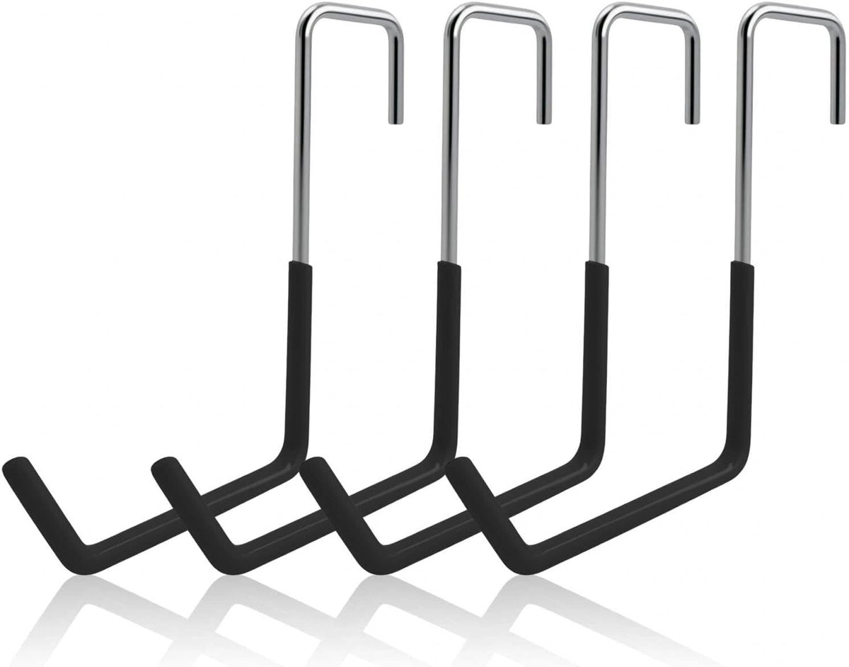 Fietshouder set van 4 - S-vormige haken - Zilver + zwart - Voor het ophangen van fietsen en tuingereedschap - ShopVlot