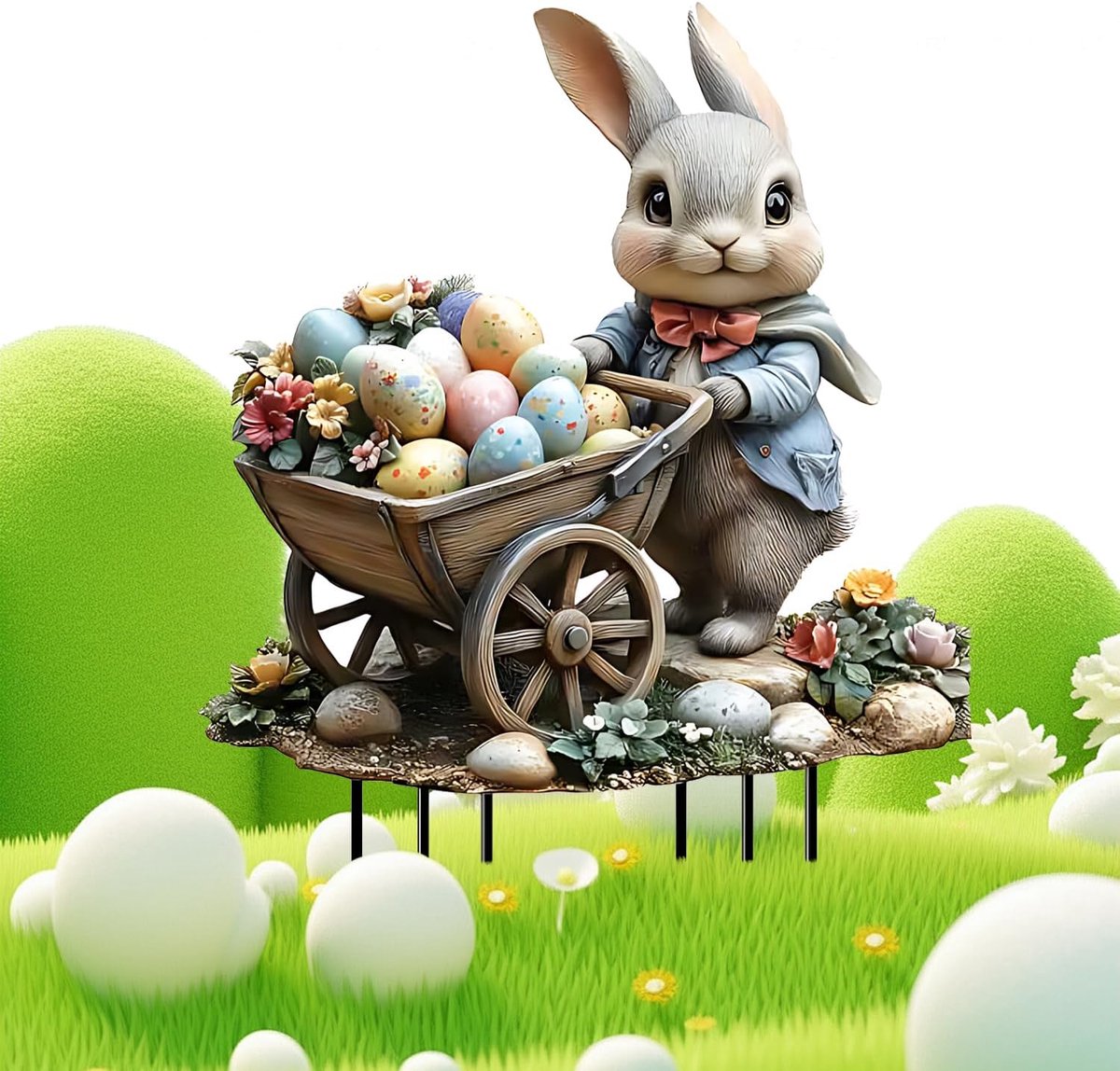 Garden Pole Easter Bunnies For Lighting, Garden Easter Pole Easter Decoration, Outdoor Easter Decoration, Vintage - ShopVlot