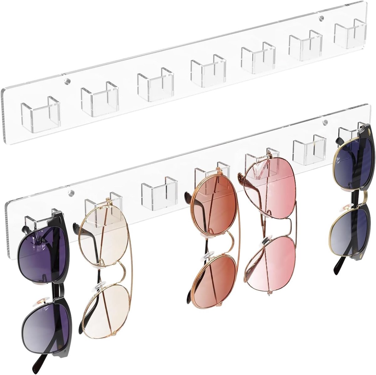 Pack of 2 Wall Glasses Holders, Acrylic Sunglasses Holders, Glasses Organizer, Glasses Display, Includes 7 Pairs of - ShopVlot