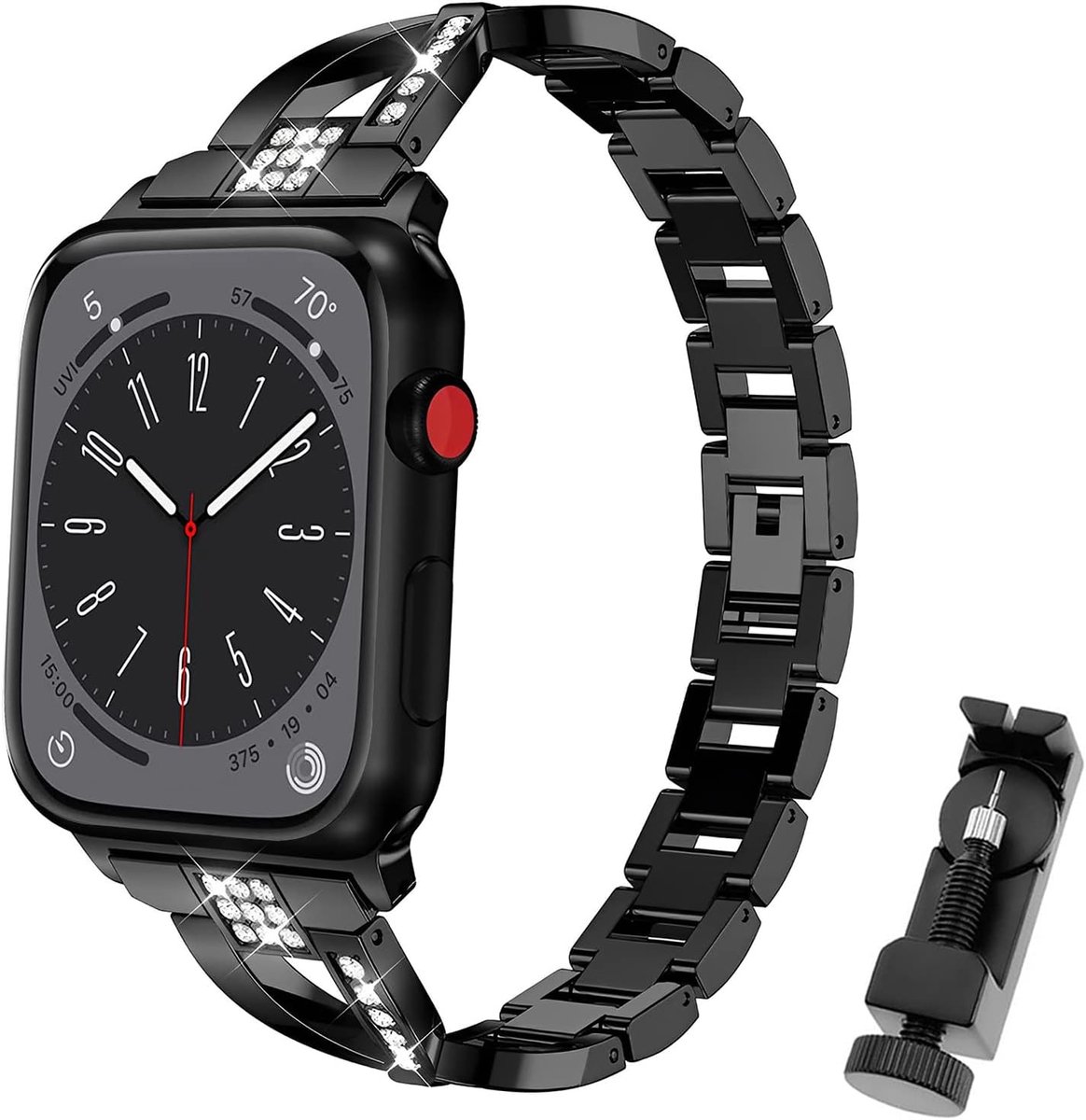 Strap Compatible with Apple Watch 38 mm, 40 mm, 41 mm, 42 mm, 44 mm, 45 mm, 49 mm, Adjustable Metal Replacement Strap - ShopVlot