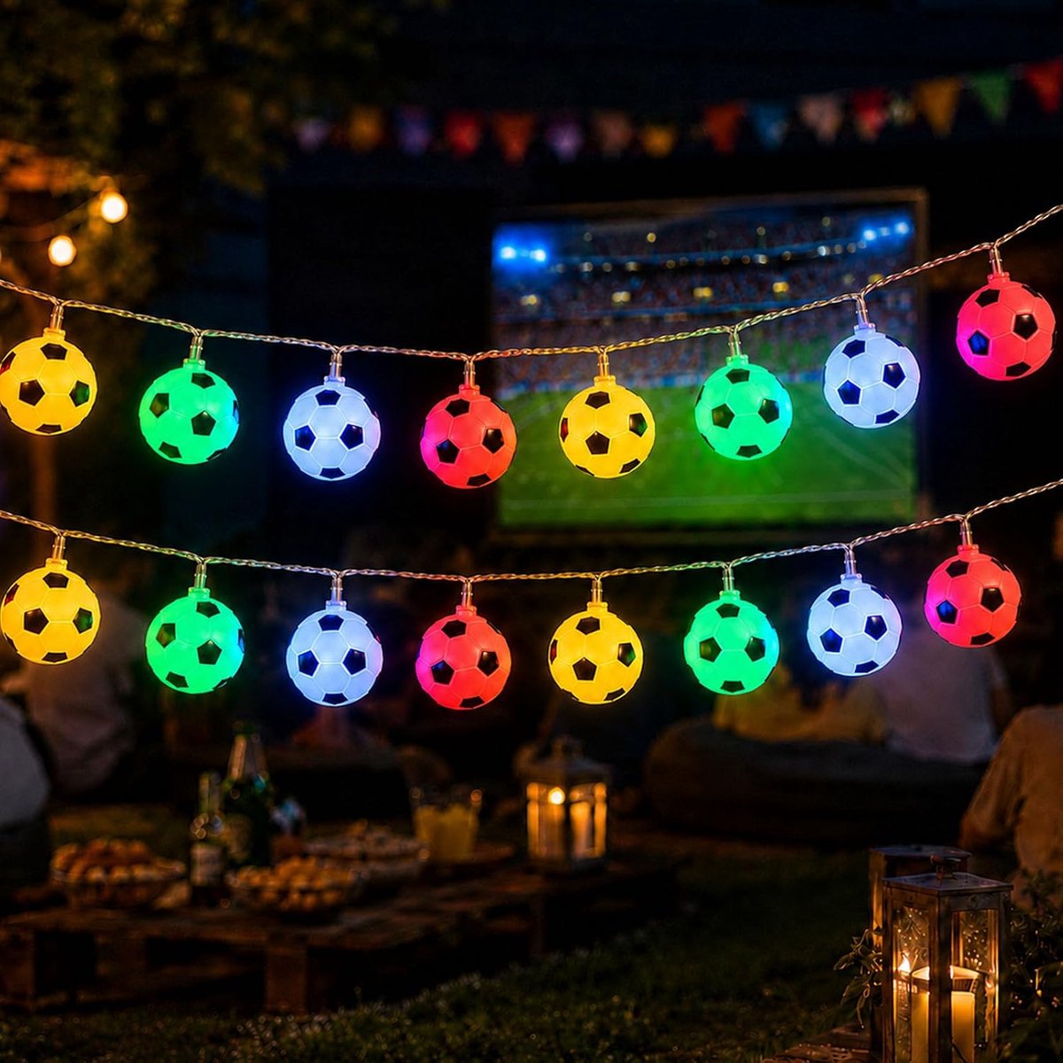 ALEGRE® Voetballichtketting, voetbal, decoratie, 3 m, 20 leds, voetballichtketting, kinderkamer, werkt op batterijen - ShopVlot