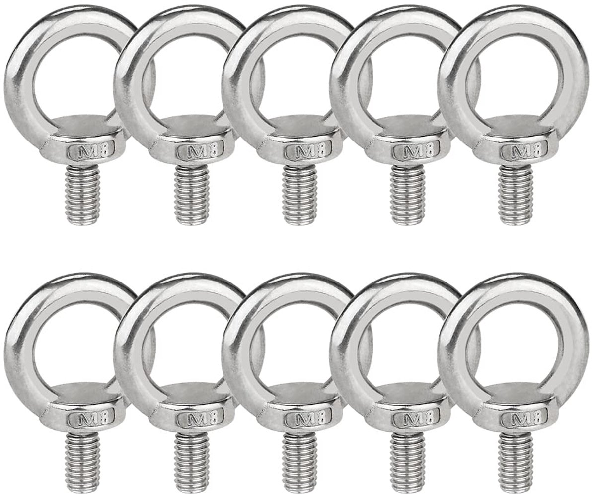 10Pcs M8 Eye Bolt, 304 Stainless Steel Eye Bolts, Round Ring Bolts, Ring Screw Ring Screws Waterproof, Eye Bolt For - ShopVlot
