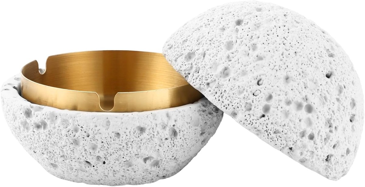 SHUESS Ashtray with concrete lid, diameter 12.5 cm, wind ashtray for outdoor and balcony, stylish table ashtray with - ShopVlot