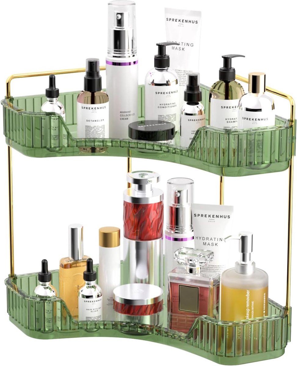 MOACC 2 Tier Corner Bathroom Countertop Organizer, Countertop Perfume Tray and Vanity Organizer, Makeup Cosmetic - ShopVlot