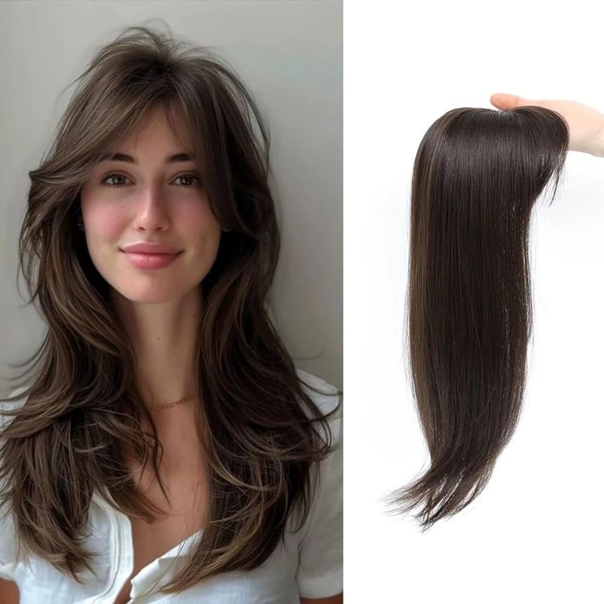 Hair Toper, 360° 3D Hair Topper for Women with Thin Hair, 45 cm Long Pieces for Women Clip in Middle Part, Brown 6# - ShopVlot